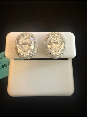 NWT Moissanite Halo Stud Earrings - Sterling Silver